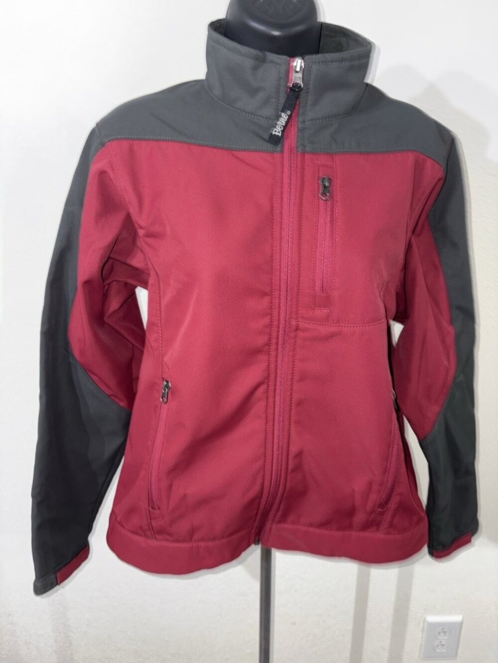 Berne Workwear Full Zip Ski Jacket Small Maroon Gray Soft Shell Parka Lined